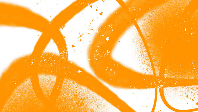 Orange abstract spray paint line brush stroke graffiti art with aerosol splatter. Urban aerosol line texture isolated on white background for streetwear apparel print design.