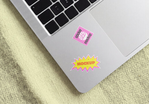Sticker Mockup on Laptop Surface