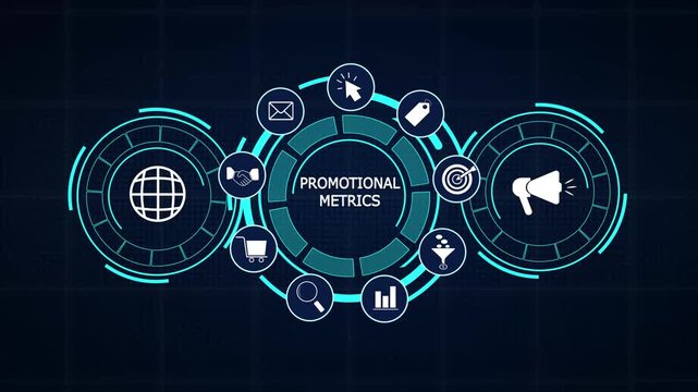Digital business promotion tracker showing interactive advertisement data statistics and strategic corporate graph icons