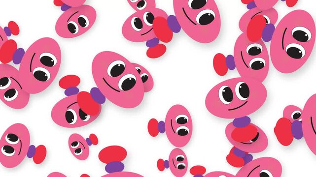 Playful Pink Cartoon Characters Falling Downwards on White Background