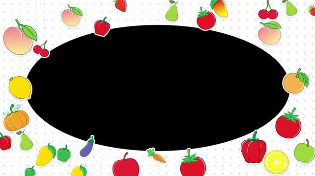 Animated Fruit and Vegetable Border with Oval Copy Space Frame