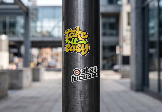 Sticker Mockup on Urban Street Pole