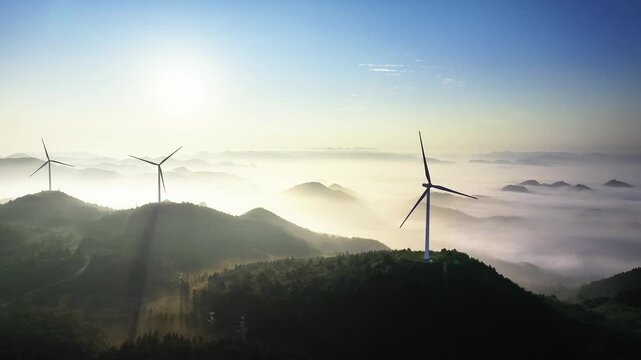 4K China Hills Wind Turbines Spinning Blades Drone