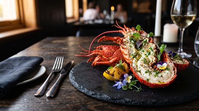 Luxury Rock Lobster Fine Dining Seafood Presentation
