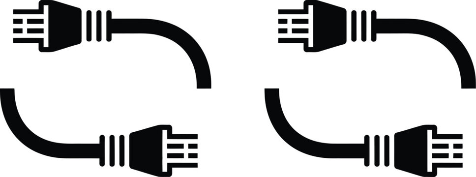 Ethernet cable icon illustration in solid and outline styles with ethernet connector, networking vector symbol for internet connection, computer networks, data transfer, and technology graphics.