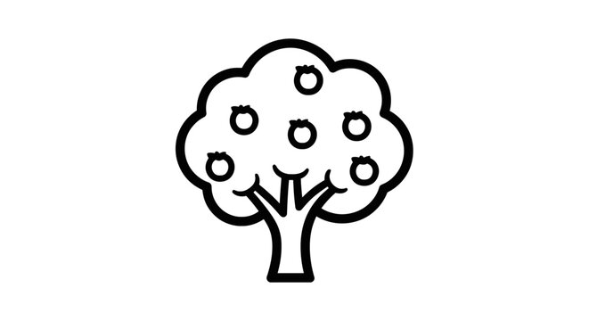 Tree Icon With Round Leaves Illustration.