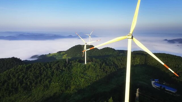 4K Mountain Top Windmills Green Energy Aerial
