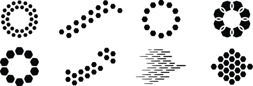 Hand drawn asteroid and meteor icons, set of 8 black ink space rock illustrations, celestial comet and asteroid belt vector elements for science design.