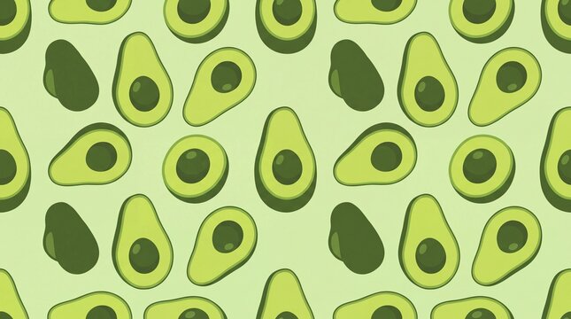 Cute avocado halves seamless pattern background for healthy food