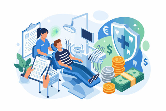 Dental Insurance Claim and Healthcare Coverage Isometric Illustration