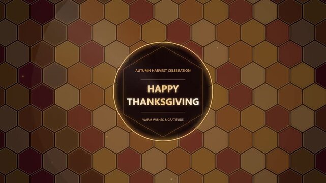 Happy thanksgiving message on a brown hexagonal geometric background