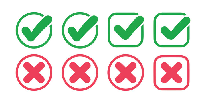 Green check marks and red x marks with circles and squares for positive and negative options.
