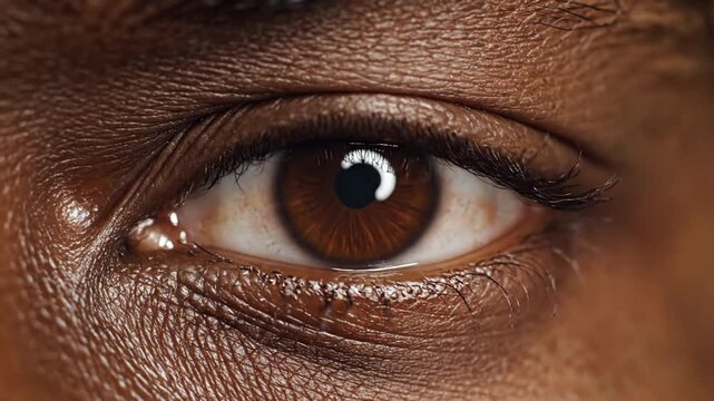 Stunning macro shot of a detailed human eyeball with a sharp focus on the colorful iris as the pupil contracts under bright lighting, showcasing intricate ocular patterns and anatomy.