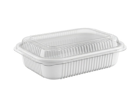 Empty rectangular plastic food container with lid