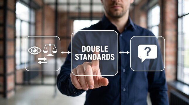 Concept of double standards. Double standard in workplace, treating employees differently, discrimination new concept