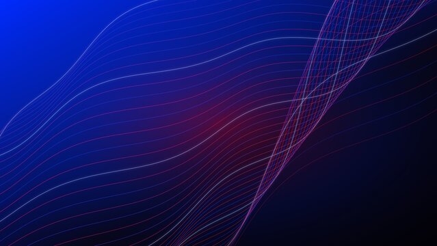 Abstract dark blue wave background with intersecting pink glowing line curves, modern futuristic technology vector backdrop