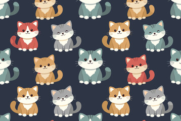 Obraz premium Colorful seamless background pattern of adorable sitting cats, perfect for pet lovers, wallpapers, and textile print.
