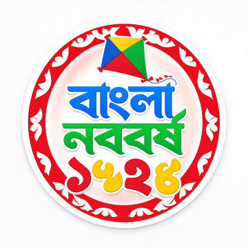 Colorful Bengali New Year celebration design with kite and traditional decorations isolated on transparent background