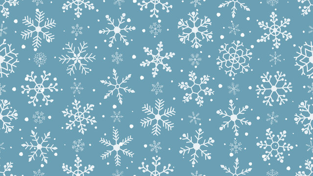 Winter snowflake hand drawn seamless pattern. Seasonal graphic for Christmas cards, holiday banners or invitations. Vector illustration