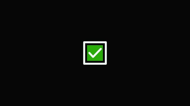 Simple green checkmark inside a white square on a black background