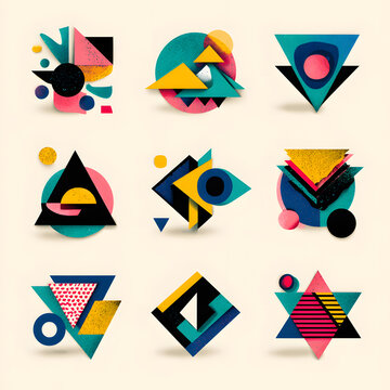 Colorful Geometric Shapes Collection with Triangles, Stars, Arrows, Flags and Abstract Vector Design Elements for Web, Business and Decorative Templates