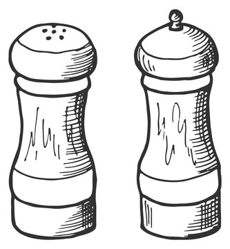 Salt and pepper shakers sketch. Food condiment