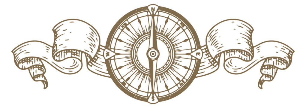 Vintage compass drawing. Retro map wind rose