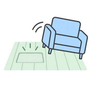 ソファを持ち上げて床のへこみ跡が見つかるイラスト 退去時の原状回復チェックをあらわす線画