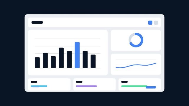 Vector illustration of business dashboard with financial data charts, bar graph, and analytics visualization