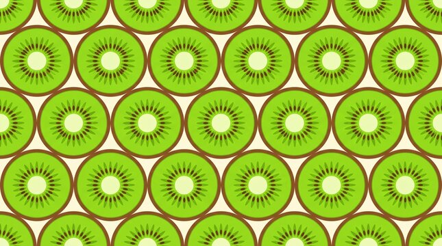 Fresh Green Kiwi Fruit Slices Seamless Vector Pattern Background