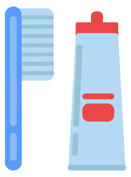 Tooth paste and brush. Daily dental care color icon