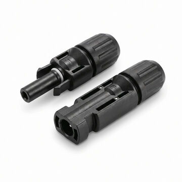 Studio Macro Shot of Pair of Black MC4 Solar Panel Cable Connectors