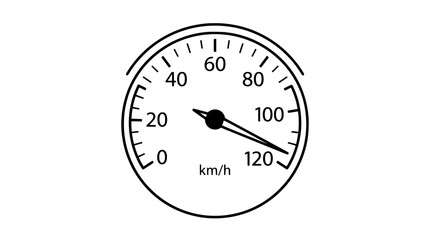 Fototapeta premium Speedometer gauge line icon showing high speed in kilometers per hour, vector illustration of car dashboard dial isolated on white background