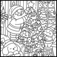 Obraz premium coloring book with funny kids, hand drawn and calligraphy, Coloring book and merry Christmas 2027