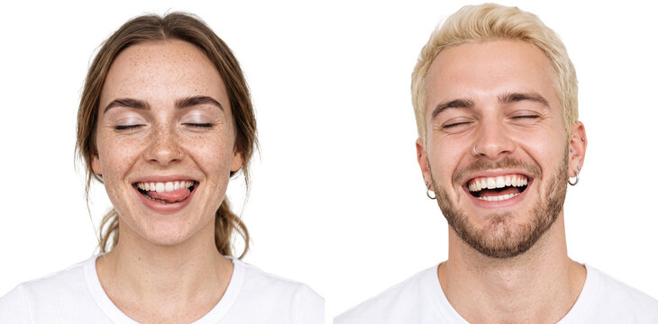 Expressive Portrait Duo with Playful Facial Reactions