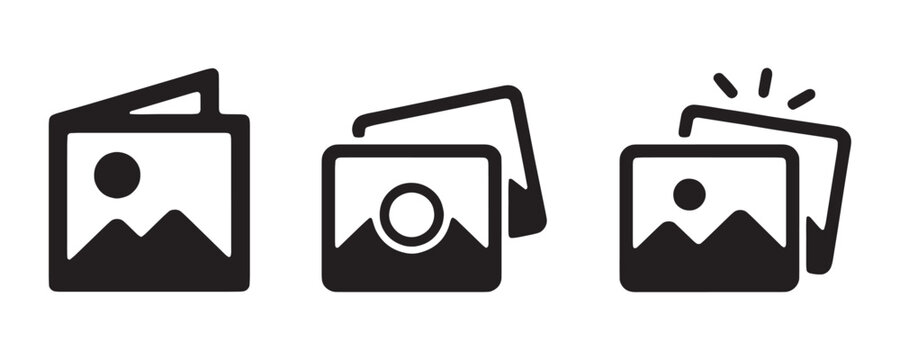 Three different image file folder icons with photo snapshots for digital media and gallery software.