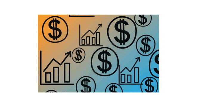 Finance icons on a gradient background.
