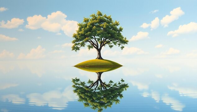 Serene tree on floating island