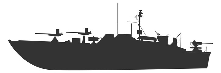 Fototapeta premium Battleship black silhouette. Navy army force ship