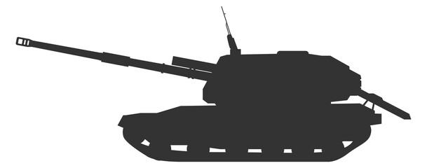 Obraz premium Tank destroyer black silhouette. Army force symbol
