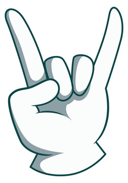 Rock gesture in white glove. Comic hand icon