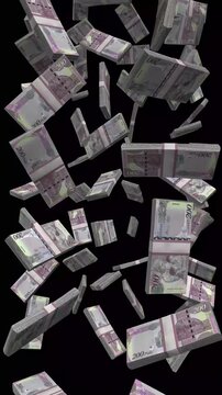 Vertical Botswana Money, Falling Botswana Pula Bills Black Background, Premium Africa Gaborone Finance Cash Stacks, 4K