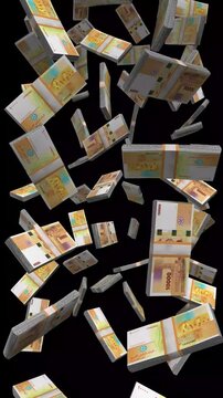 Vertical Comoros Money, Falling Comorian Franc Bills Black Background, Premium Indian Ocean Moroni Finance Cash Stacks, 4K