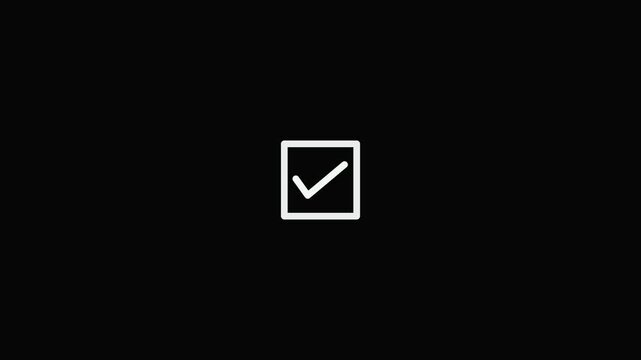 White checkmark inside a white square outline on a black background