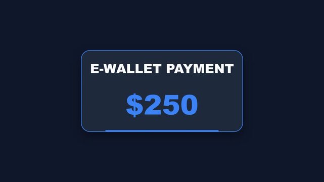 E-Wallet payment, digital screen with blue and white interface, successful transaction animation, symbolizing online banking, financial tech, and secure transactions.
