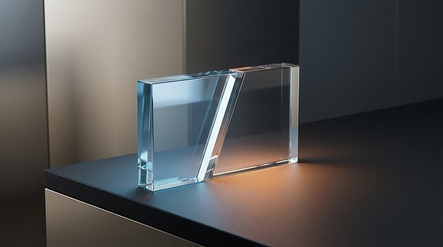 A conceptual representation of bankruptcy chapter with glass blocks on a modern desk for finance