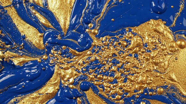 Vibrant blue gold abstract paint texture macro art opulent swirling mixture liquid movement luxurious richness artistic expression