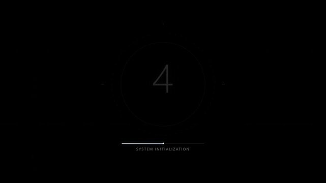 Minimalist 10-second system initialization countdown timer with HUD elements on a dark background