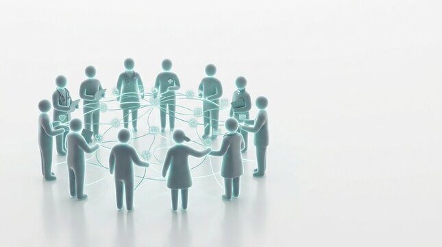 Collaborative Global Healthcare Network of Medical Professionals Connected by Digital Technology Icons