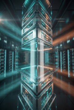 Futuristic AI API Server Core in High-Tech Data Center